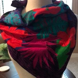 Vintage scarf vibrant floral tropical Liz Claiborne GUC very good condition